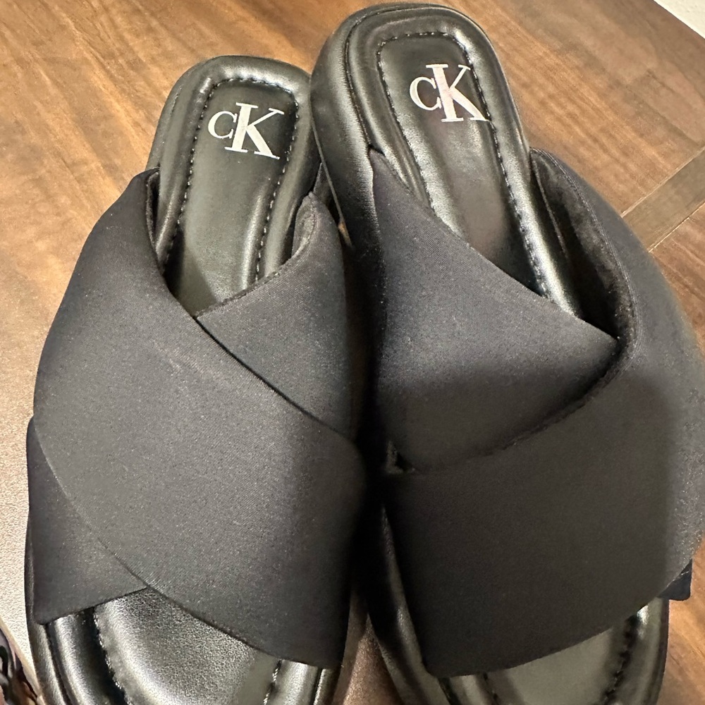 Calvin Klein Black Cross-Band - Contrast Platform Sandals